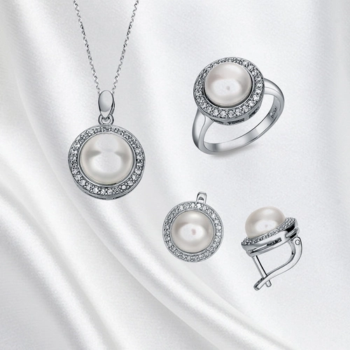 Fashion Silver Jewelry with CZ and Fresh Water Pearl