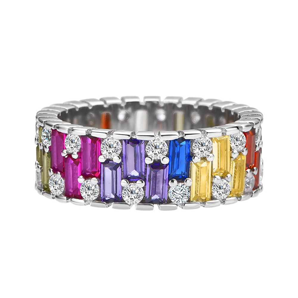 2023 Fashion 925 Sterling Silver Rainbow CZ Ring