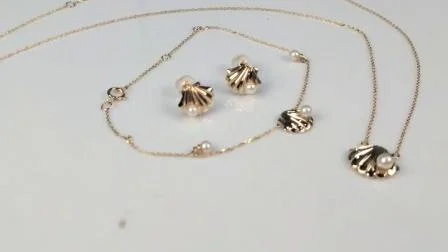 Ожерелье из пресноводного жемчуга в форме ракушки, оптовая продажа, ювелирное ожерелье из чистого золота 585 пробы